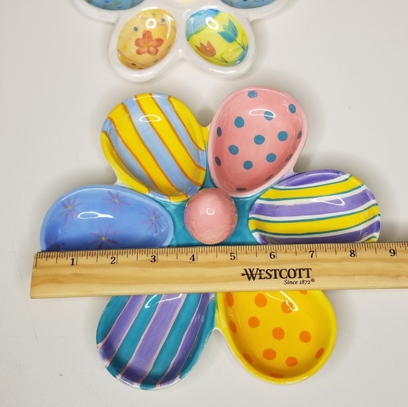 Set of 2 Easter Egg Plates Decorative Colorful Egg Tray 6ct ea Egg Plate Ceramic - Picture 8 of 10